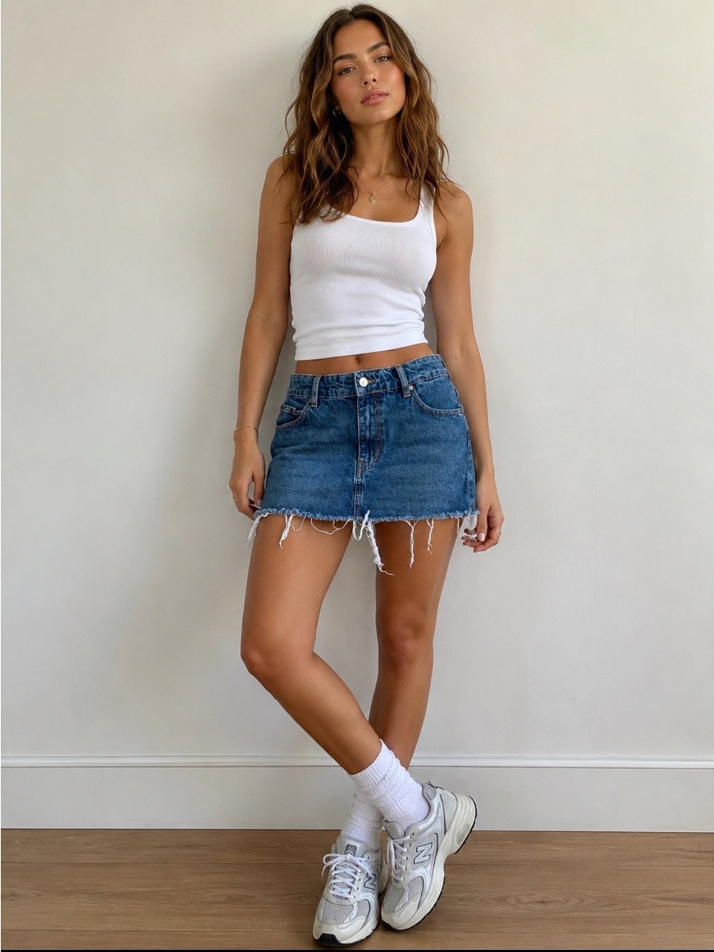 Motel Denim Raw Hem Mini Skirt - size S Model Off Duty
